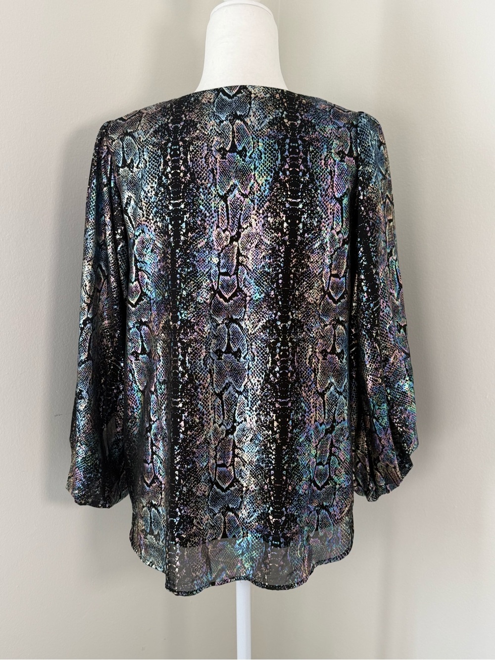 Adrienne Iridescent Snake-Print V-Neck Blouse - Picture 6 of 6